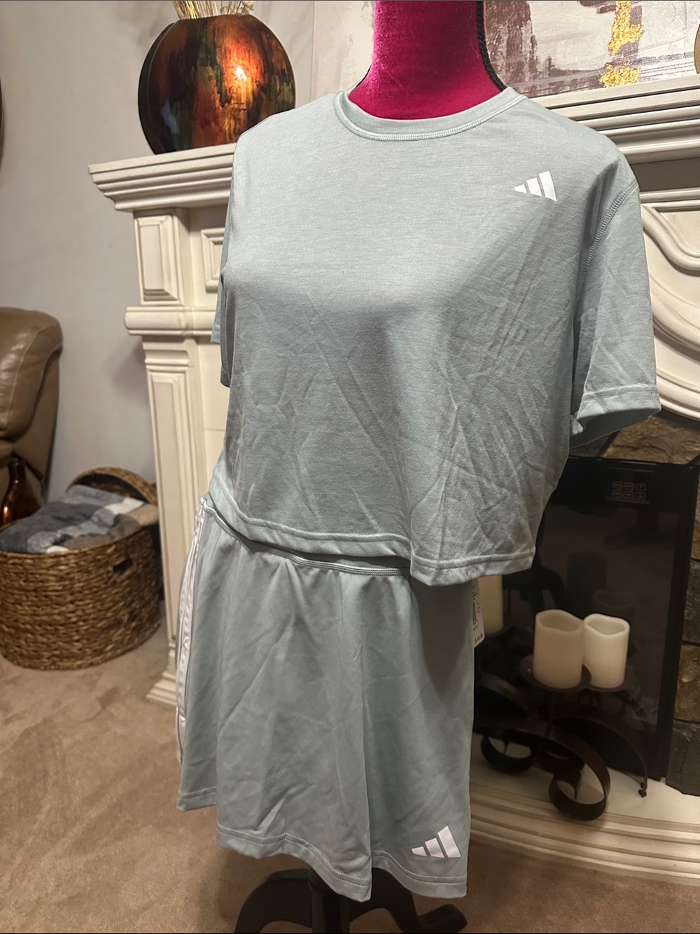 adidas Pale Green Athletic Crop Top and Skort Set